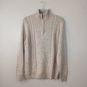 SKY BLUE 1\4 ZIP CABLE KNIT CARDIGAN OATMEAL COLOR MENS SIZE MEDIUM